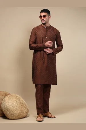 WHITE HEART Geometric Printed Band Collar Straight Kurta With Pyjamas