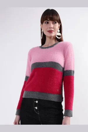 Elle Women Pink & Grey Colourblocked Pullover