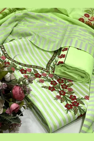 SALWAR STUDIO Striped Embroidered Cotton Unstitched Dress Material