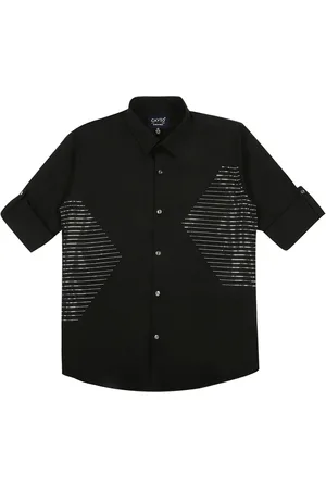 CAVIO Boys Comfort Horizontal Striped Embellished Party Cotton Shirt