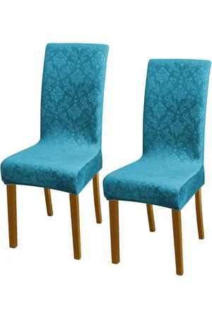 HOKIPO Turquoise 2 Pieces Blue Embossed Velvet 200GSM Stretchable Chair Covers