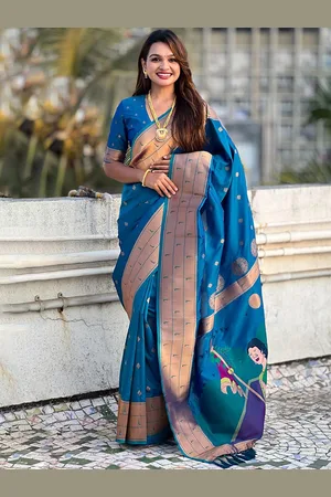 all about you Woven Design Zari Silk Blend Paithani Saree