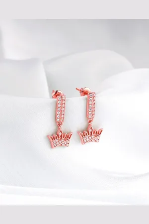 GIVA Rose Gold-Plated Zircon Studded Contemporary Drop Earrings