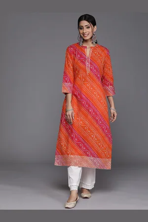 Varanga Women Orange & Pink Bandhani Printed Gotta Patti Kurta