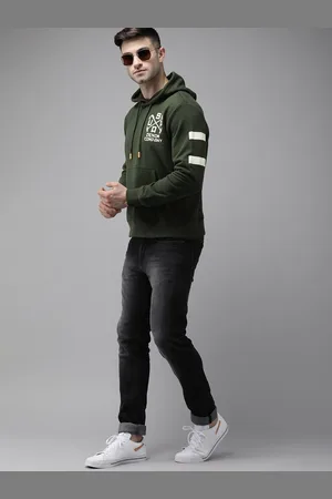 Ralph Lauren U S Polo Assn Denim Co Men Olive Green Printed Hooded Sweatshirt