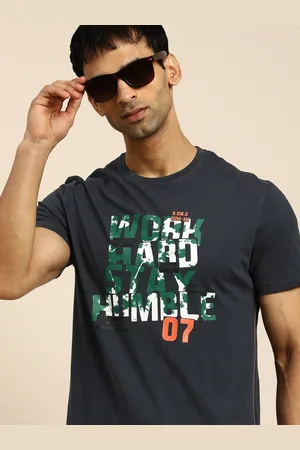 Being Human Men Charcoal & Multicoloured Printed Pure Cotton Slim Fit Casual T-shirt