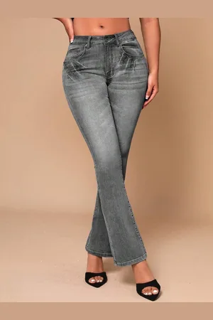 KOTTY Women Grey Jean Bootcut Heavy Fade Clean Look Stretchable Jeans