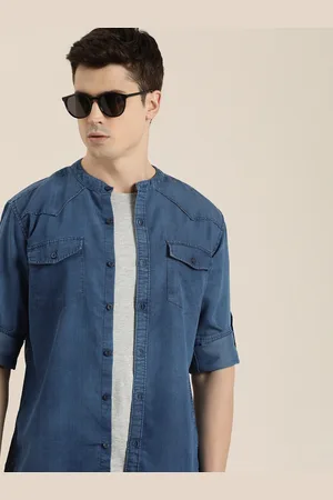 Moda Rapido Band Collar Chambray Casual Shirt