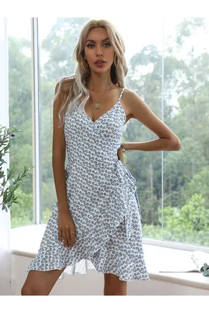 HERE&NOW Floral Printed Shoulder Straps Wrap Dress