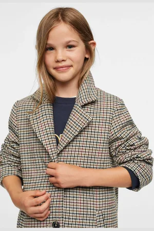 MANGO Girls Houndtooth Longline Overcoat