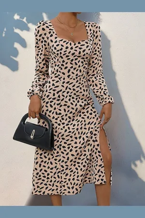 HERE&NOW Women Animal Printed Puff Sleeves A-Line Dress