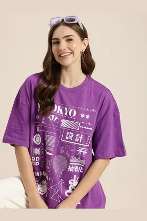 HERE&NOW Pure Cotton Graphic Printed Drop-Shoulder Sleeves Oversized T-shirt