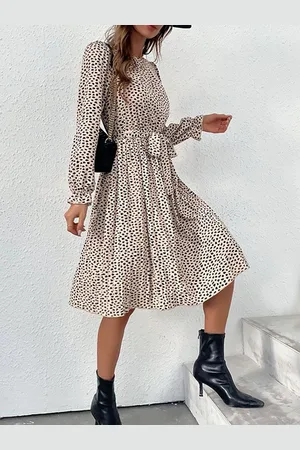 HERE&NOW Women Animal Printed Puff Sleeves Fit & Flare Dress