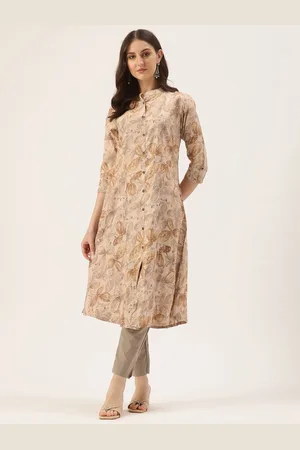 Amukti Floral Printed Roll Up Sleeves Kurta