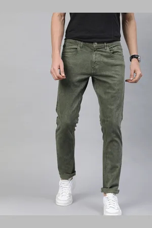 WROGN Men Olive Green Slim Fit Mid-Rise Clean Look Stretchable Jeans