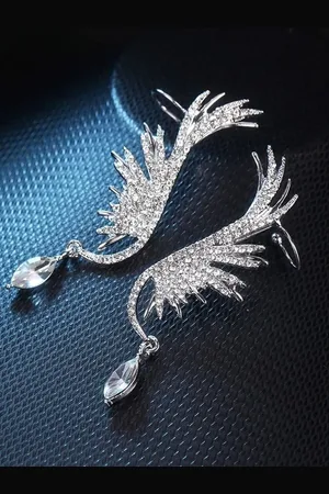 FIMBUL Stainless Steel Silver Plated Rhinestone Studded Contemporary Drop Earrings