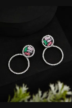 ATIBELLE Silver-Plated Brass Circular Cubic Zirconia Hoop Earrings