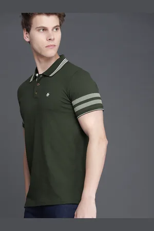 WROGN Men Olive Green Solid Slim Fit Polo Pure Cotton T-shirt