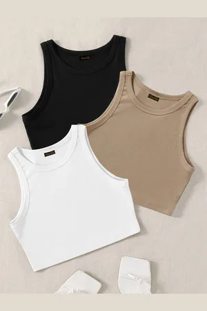 KERI PERRY Women Pack Of 3 Soft Lycra Tank Crop Top