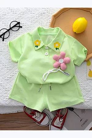 BAESD Girls Embellished Polo Collar Pure Cotton T-Shirt With Shorts