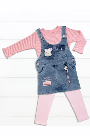 Babys Day Infants Girls Printed Cotton Dungaree With T-Shirt & Legging
