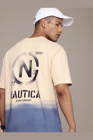 Nautica Tie and Dye With Typography Drop-Shoulder Sleeves Pure Cotton T-shirt