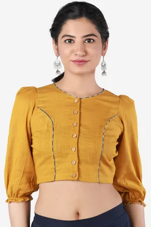 Llajja Women Mustard Yellow Solid Pure Cotton Saree Blouse