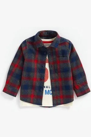 Mothercare Infants Boys Tartan Checks Opaque Pure Cotton Casual Shirt With T-Shirt