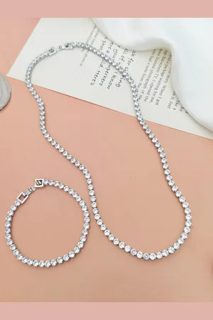 ABDESIGNS Elegant Silver Plated American Diamond Chain & Bracelet Combo