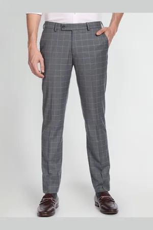 Arrow Men Mid-Rise Checked Plain Regular Fit Formal Trousers