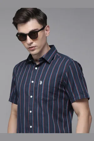 U.S. Polo Assn. U S Polo Assn Men Navy Blue Tailored Fit Striped Casual Shirt