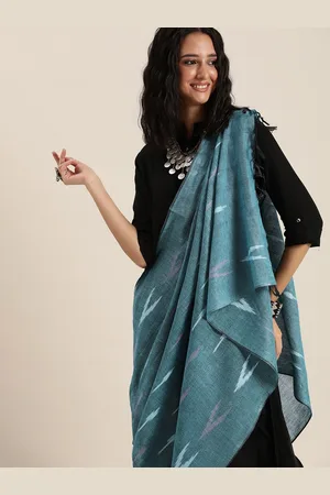 Taavi Blue & White Woven Design Pure Cotton Ikat Dupatta