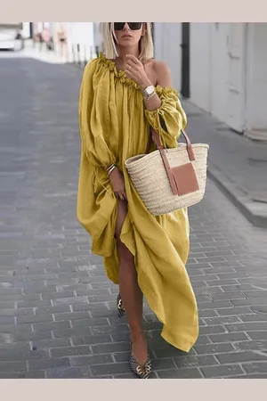 HERE&NOW Women Gathered Oversized A-Line Maxi Dress