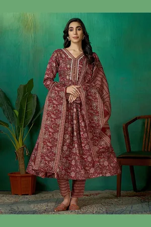 DIVASTRI Women Ethnic Motifs Printed Regular Gotta Patti Pure Cotton Kurta with Trousers & With Dupatta