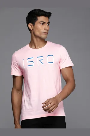WROGN WRONG X ISRO by A47 Men Pink Pure Cotton Typography Printed Slim Fit T-shirt