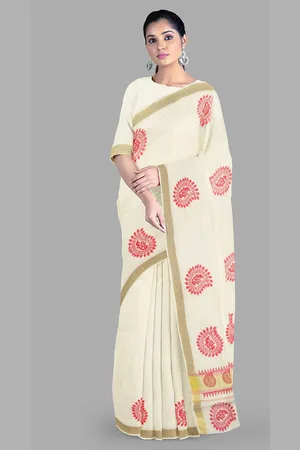 The Chennai Silks Paisley Zari Pure Cotton Kasavu Saree
