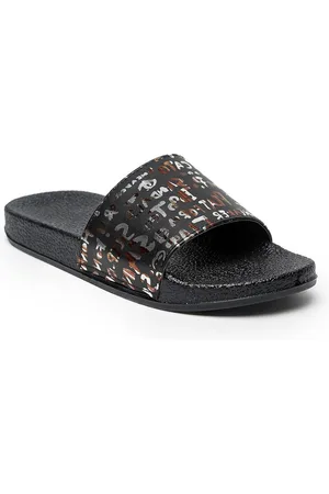 Misto Women Black & Silver Printed Sliders
