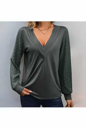 HERE&NOW Women Extended Sleeves V-Neck T-shirt