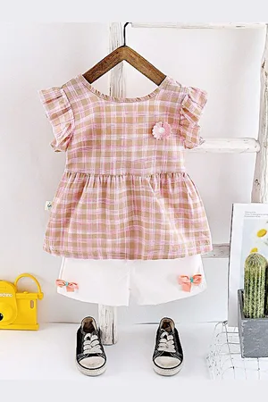 BAESD Girls Checked T-shirt with Shorts