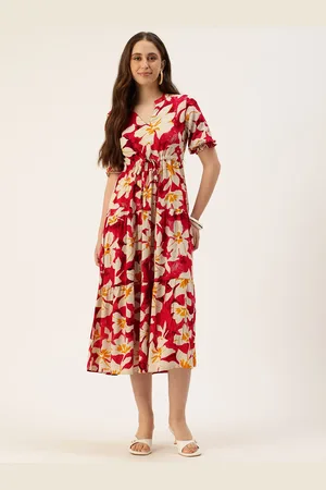 Amukti Floral Printed Fit & Flare Midi Ethnic Dress