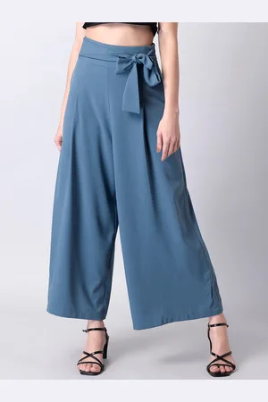 FabAlley Women Blue Relaxed Flared Pleated Front High-Rise Parallel Trousers