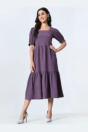 BAESD Women Puff Sleeve A-Line Midi Dress
