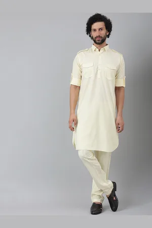 Hangup Men Yellow Pure Cotton Pathani Pure Cotton Kurta with Trouser