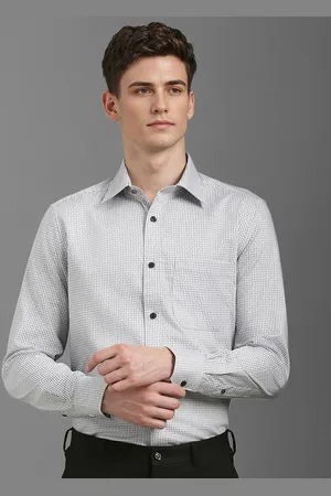 Louis Philippe Men Spread Collar Micro Checked Cotton Formal Shirt