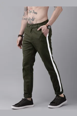 Roadster Men Green Striped Trousers