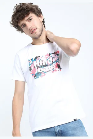 Highlander Men White Typography Printed Slim Fit T-shirt