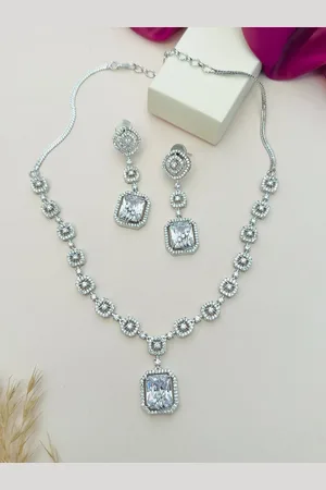 ABDESIGNS Sophisticated Silver Plated American Diamond Necklace