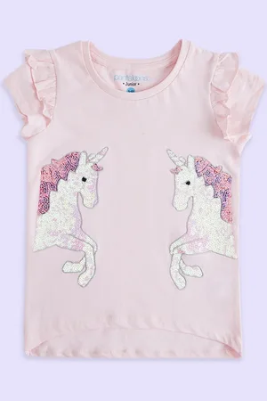 Pantaloons Girls Peach Printed Cotton T-shirt
