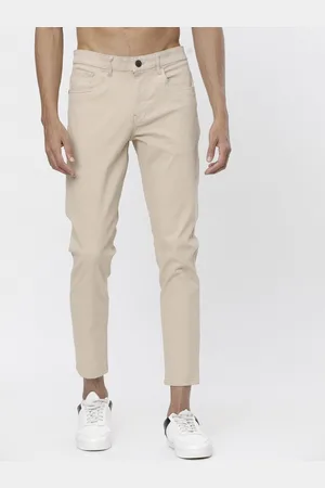 Highlander Men Beige Tapered Fit Solid Regular Trousers