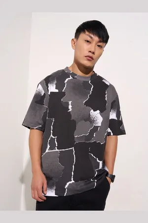 PEOPLE Men Abstract Printed Round Neck Cotton Relaxed Fit T-shirt